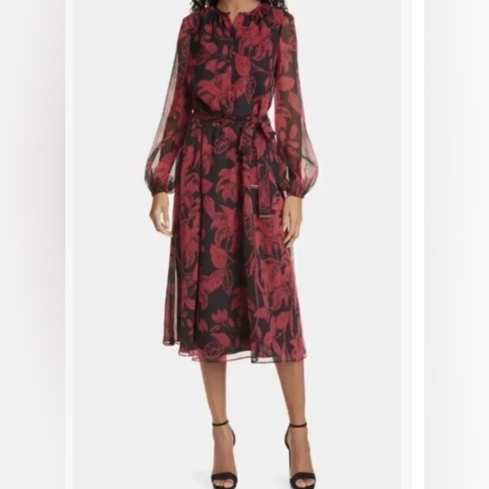 Ted Baker London Black / red floral Hadlee chiffon Midi dress Sz 4/ US 12